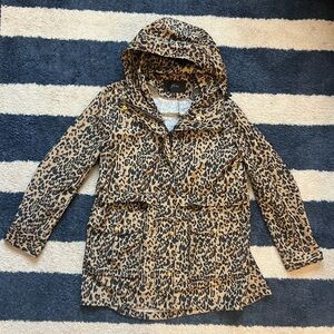 JCrew Perfect rain jacket in leopard dot print